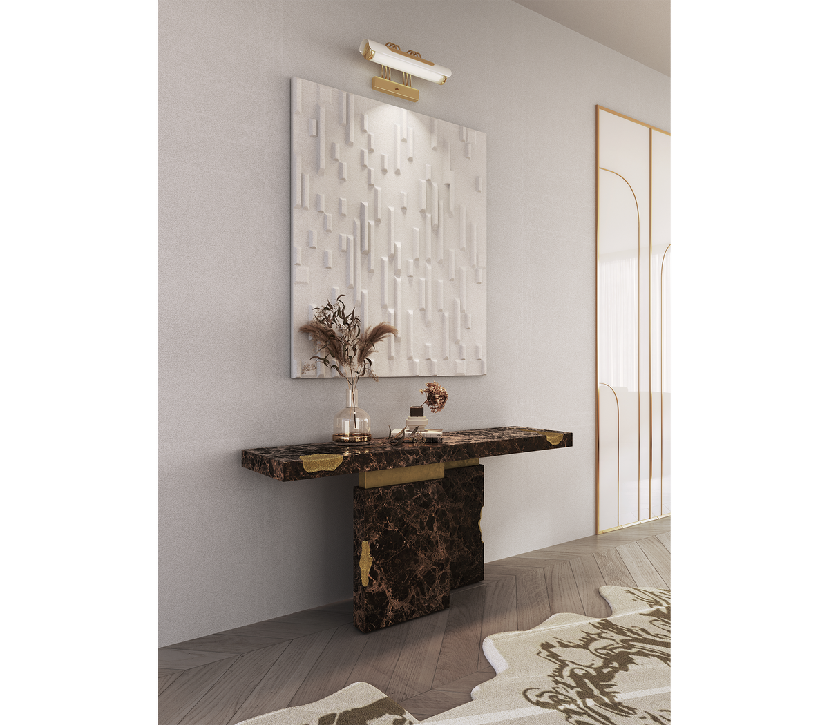 Empire Consoles Hammered Gilded Brass Entryways Cabinet Table