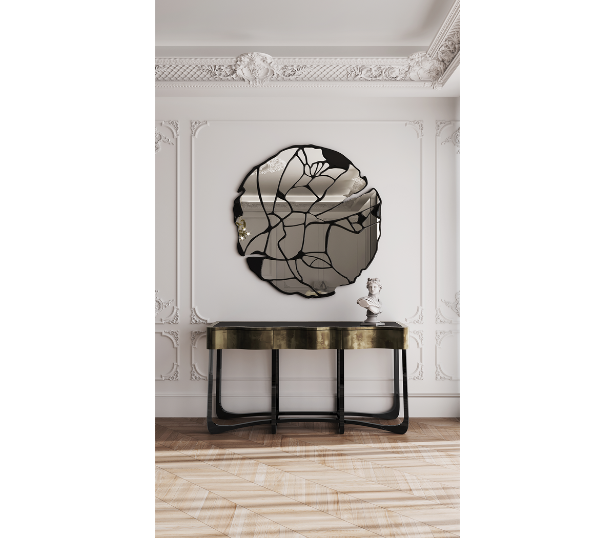 Sinuous Consoles Patina Brass Wave Entryways Cabinet Table