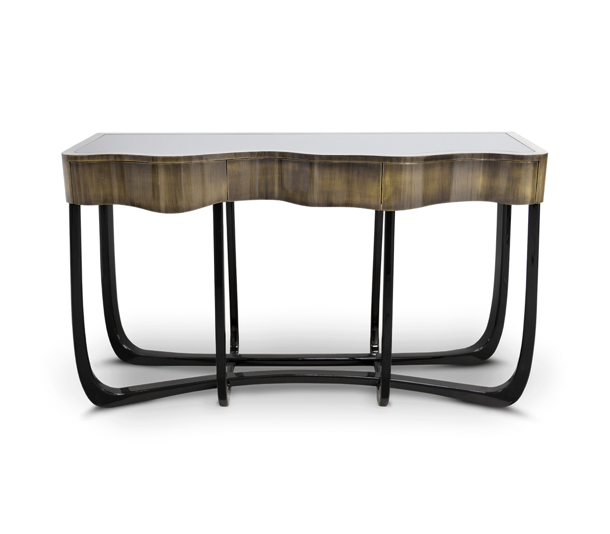 Sinuous Consoles Patina Brass Wave Entryways Cabinet Table