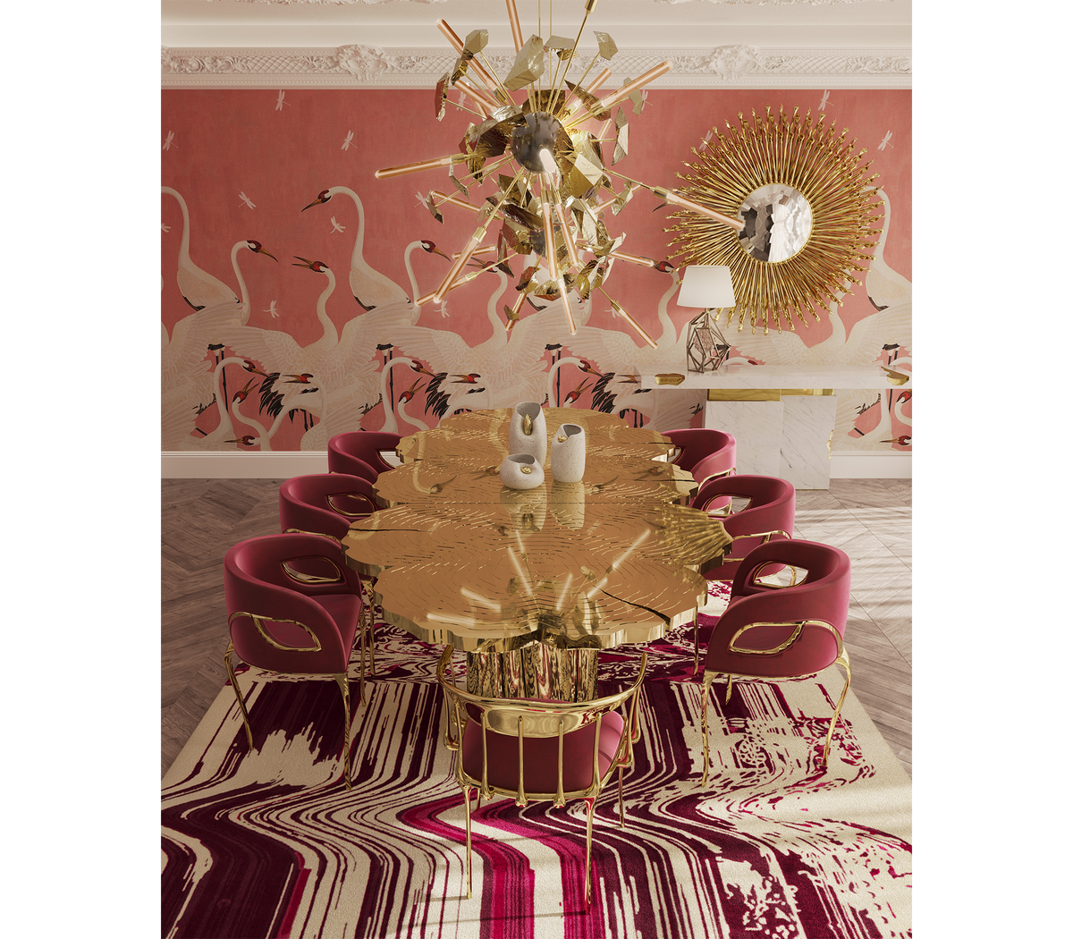 Fortuna XXL Full Brass Tree-Ring Luxury Dining Table