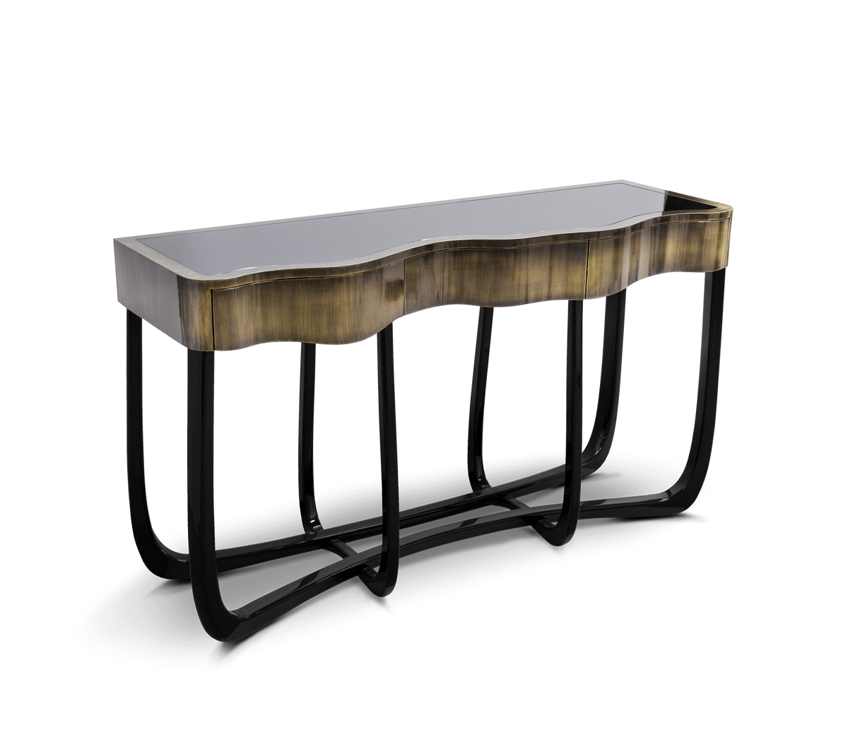 Sinuous Consoles Patina Brass Wave Entryways Cabinet Table