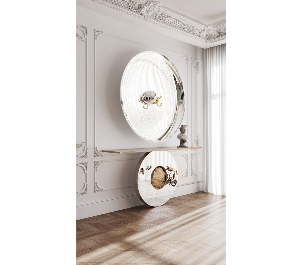 Metamorphosis Consoles Patina Brass Sculptural Entryways Cabinet Table