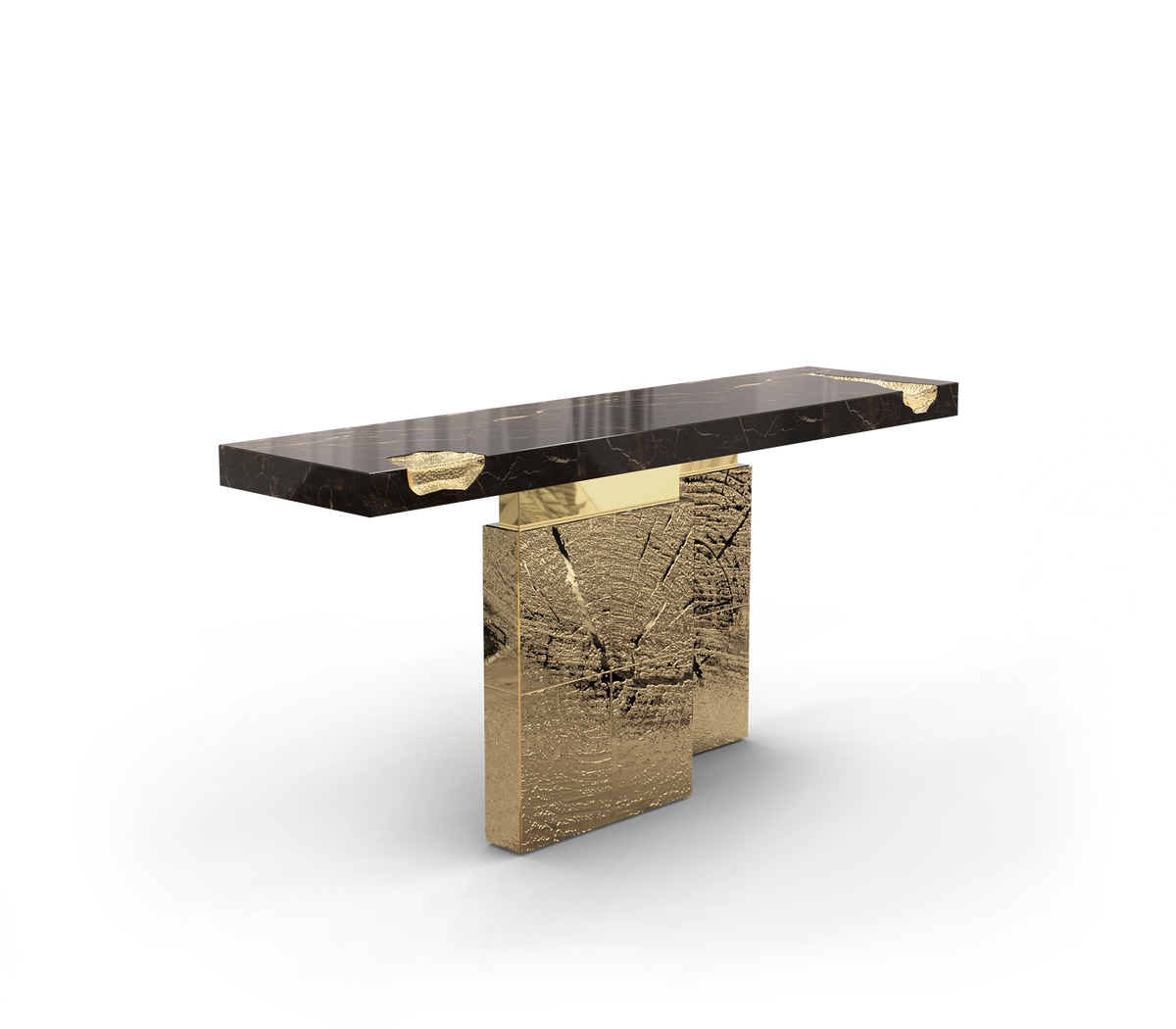 Empire Consoles Hammered Gilded Brass Entryways Cabinet Table