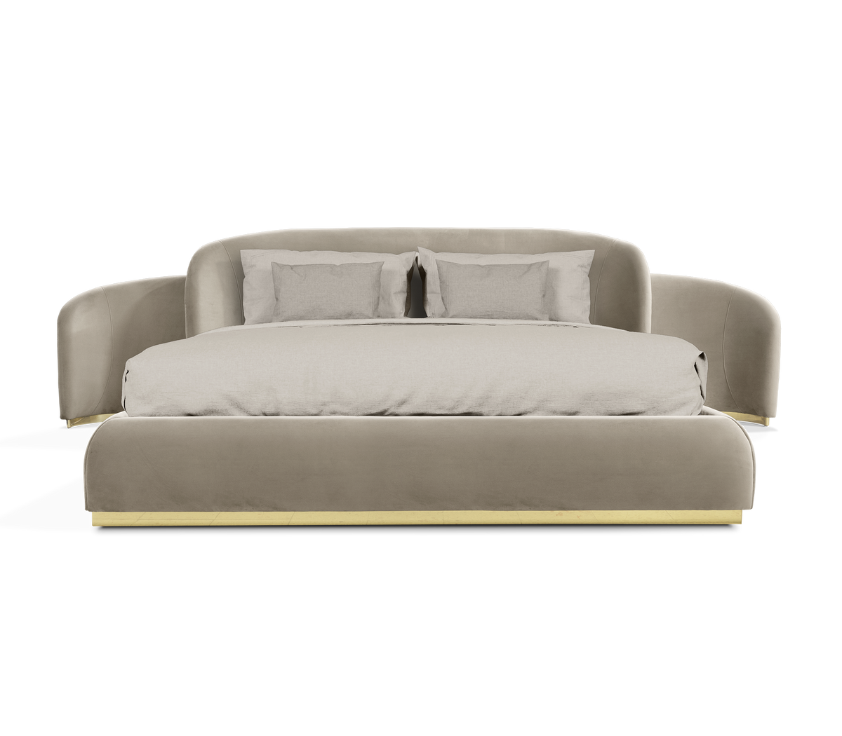 Odette Curved Velvet Polished Brass Luxury King Bed