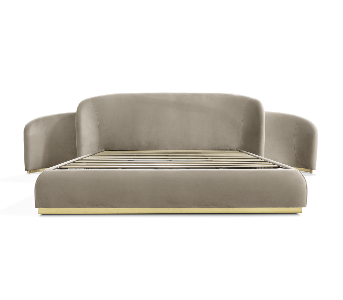 Odette Curved Velvet Polished Brass Luxury King Bed