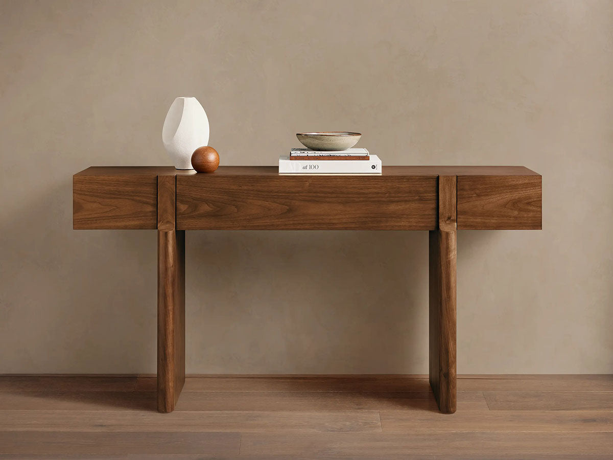 Console d'entrée Callan en bois de noyer massif, style rustique, pour couloir