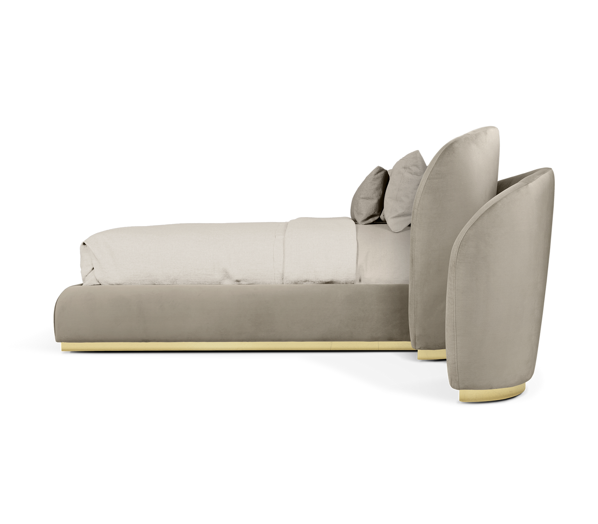 Odette Curved Velvet Polished Brass Luxury King Bed