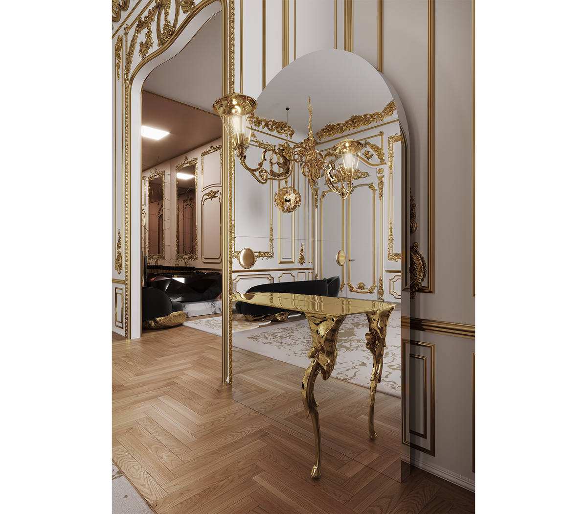 Lumiere Consoles Victorian Cast Brass Mirror Entryways Cabinet Table