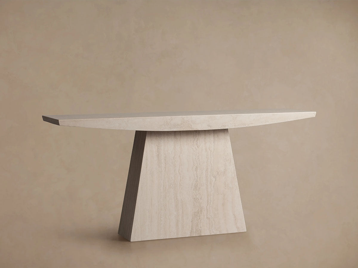 Ilaria Stone Entrance Console Table with Light Travertine Hallway Entryway Table Natural Style