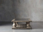 Table basse Hudson Pine avec bois de pin massif et incrustation de pierre bleue, table de centre de salon de style rétro, table de cocktail.