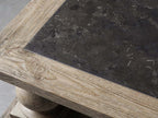 Table basse Hudson Pine avec bois de pin massif et incrustation de pierre bleue, table de centre de salon de style rétro, table de cocktail.