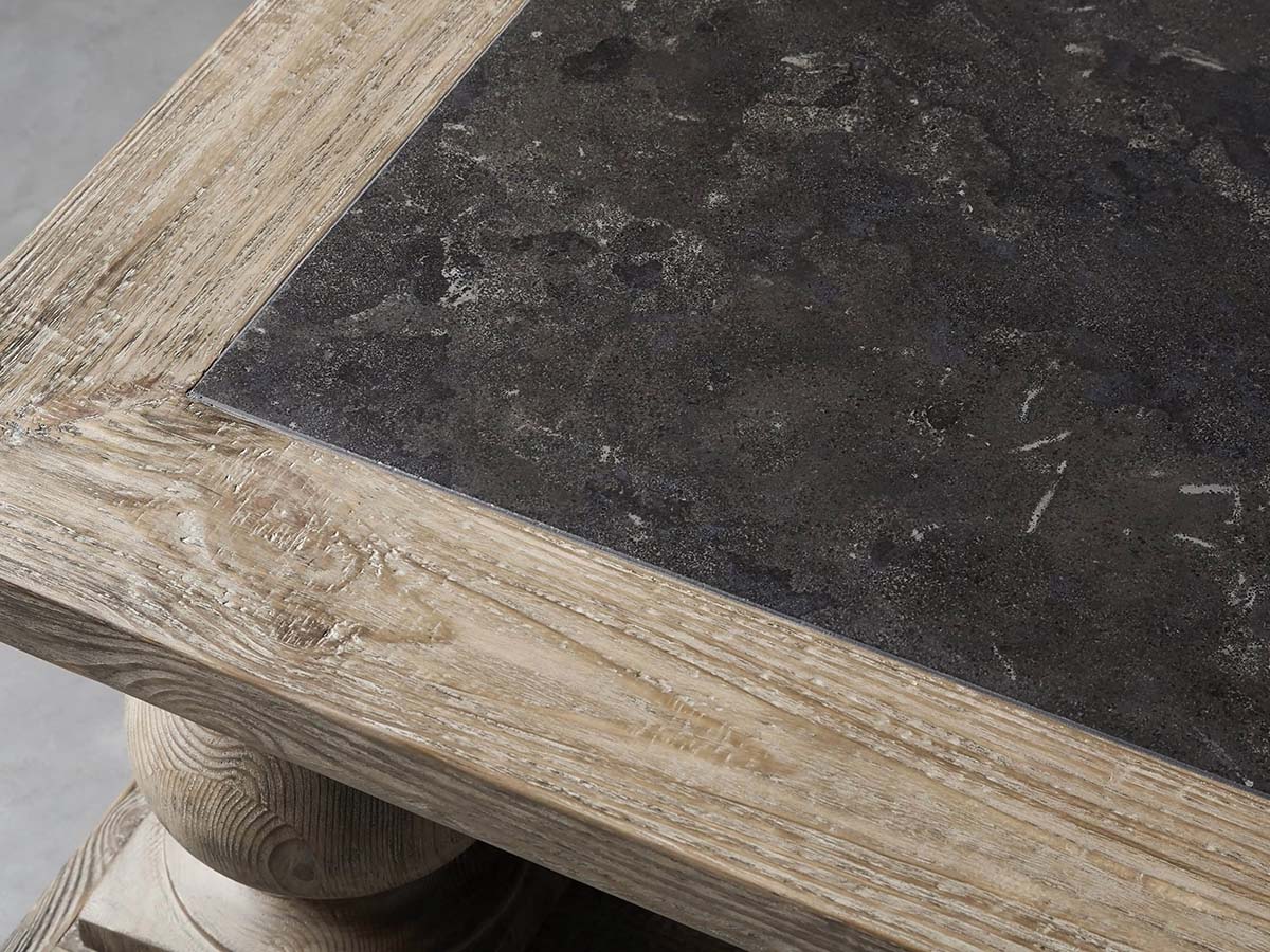 Table basse Hudson Pine avec bois de pin massif et incrustation de pierre bleue, table de centre de salon de style rétro, table de cocktail.