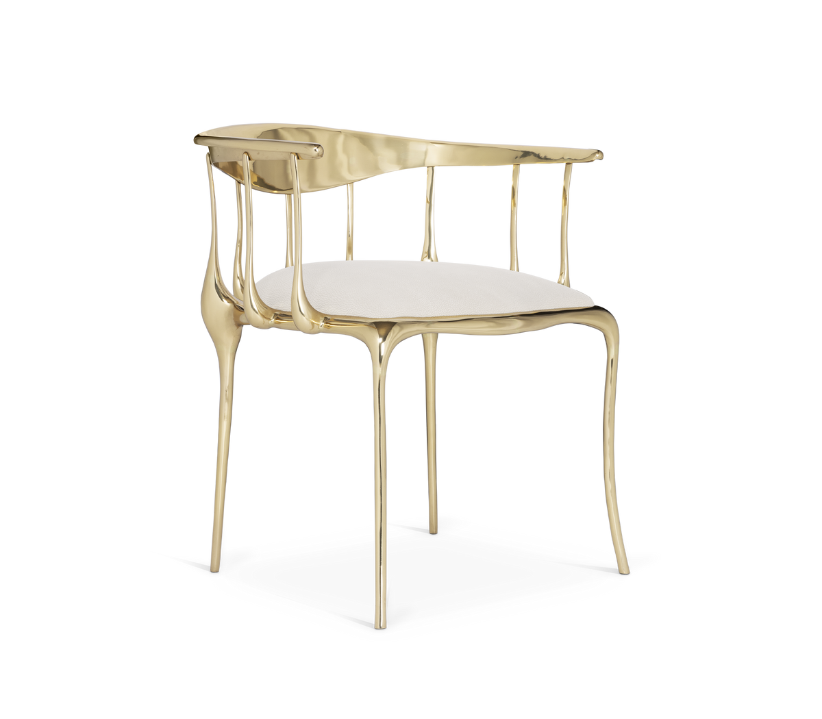 Nº 11 Cream Velvet Surrealist Polished Gold Dining Chair