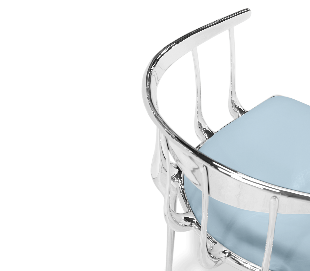 Nº 11 Silver Polished Brass Surrealist Light Blue Dining Chair