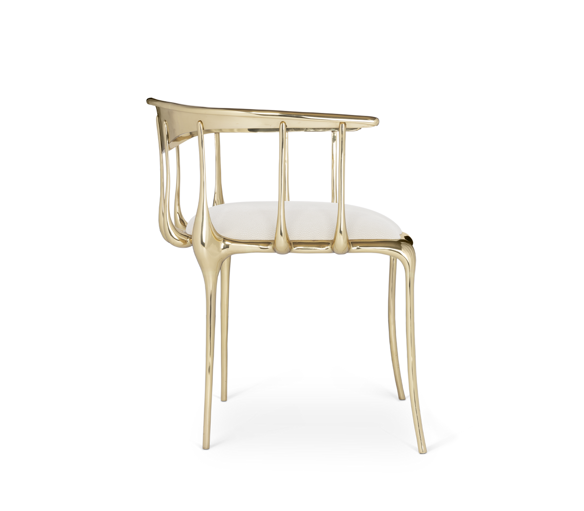 Nº 11 Cream Velvet Surrealist Polished Gold Dining Chair