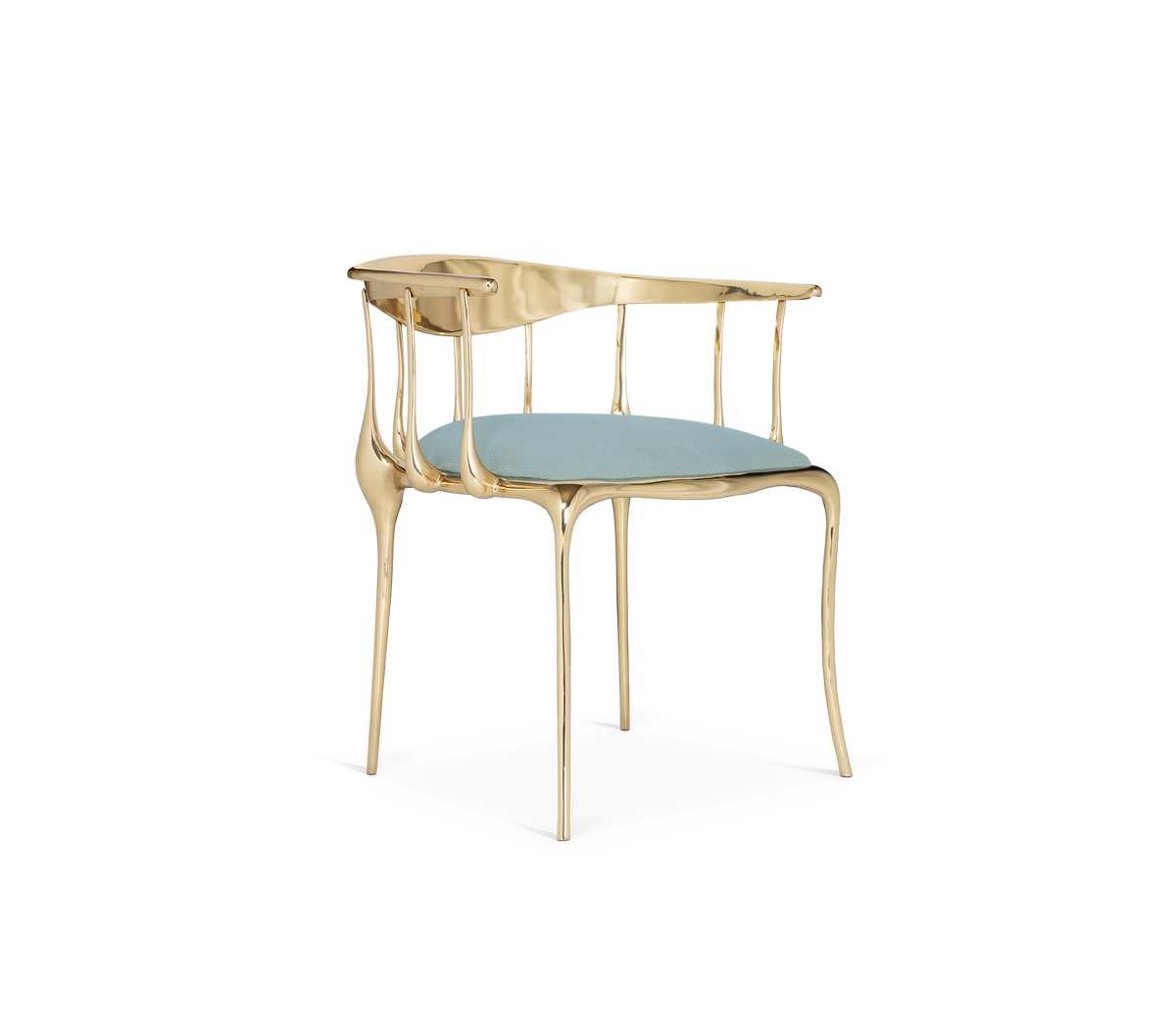 Nº 11 Light Blue Velvet Surrealist Polished Gold Dining Chair