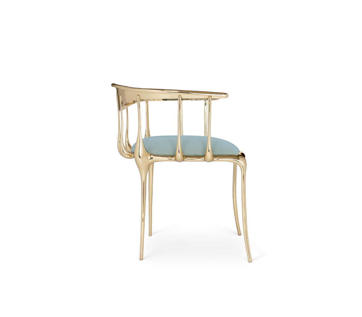 Nº 11 Light Blue Velvet Surrealist Polished Gold Dining Chair