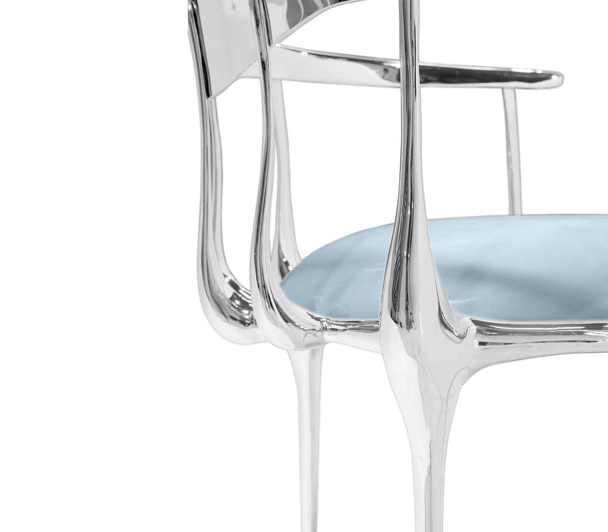 Nº 11 Silver Polished Brass Surrealist Light Blue Dining Chair