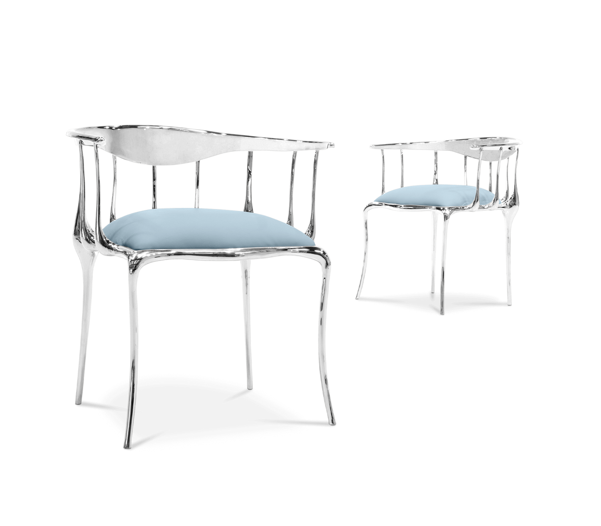 Nº 11 Silver Polished Brass Surrealist Light Blue Dining Chair
