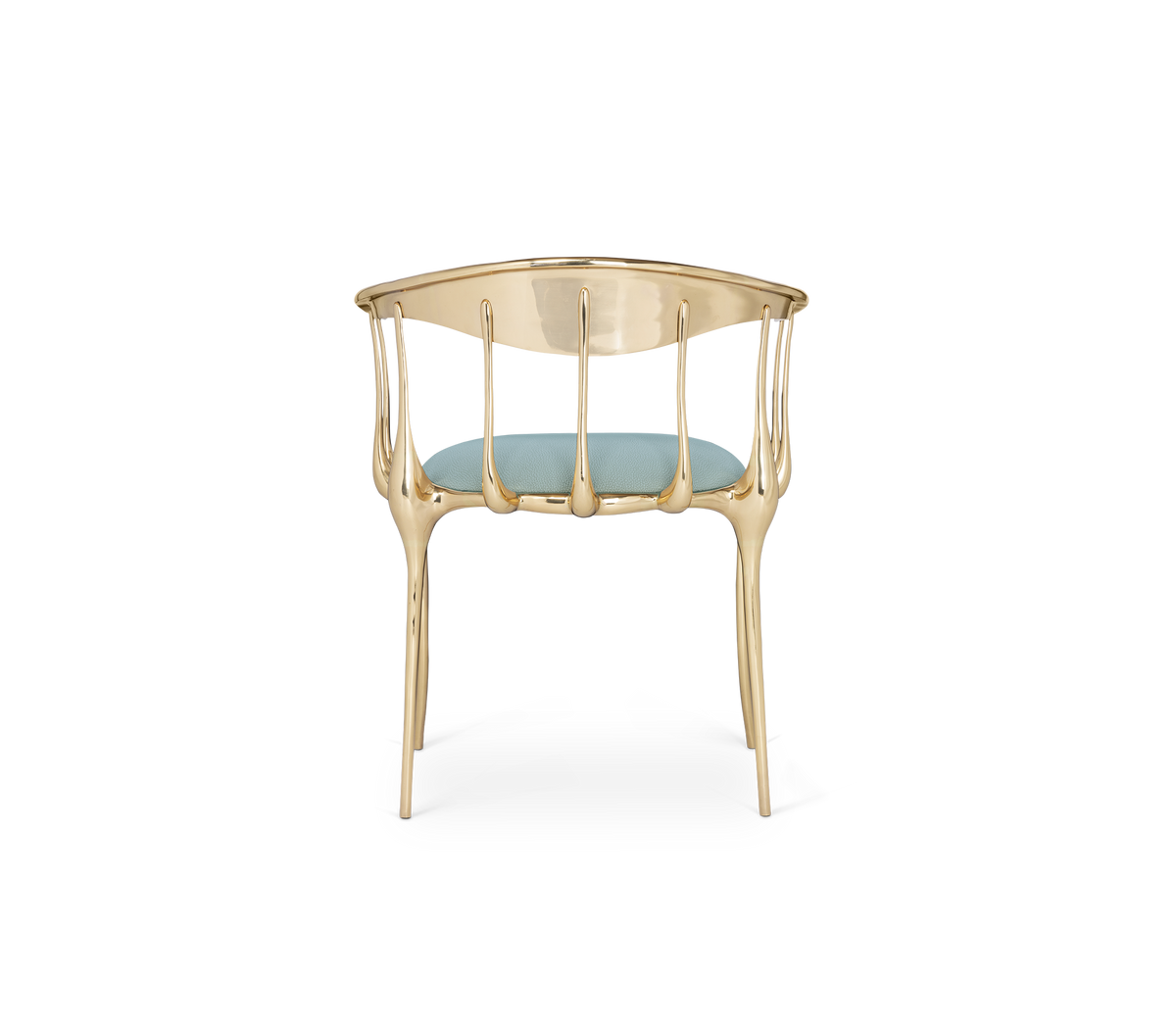 Nº 11 Light Blue Velvet Surrealist Polished Gold Dining Chair