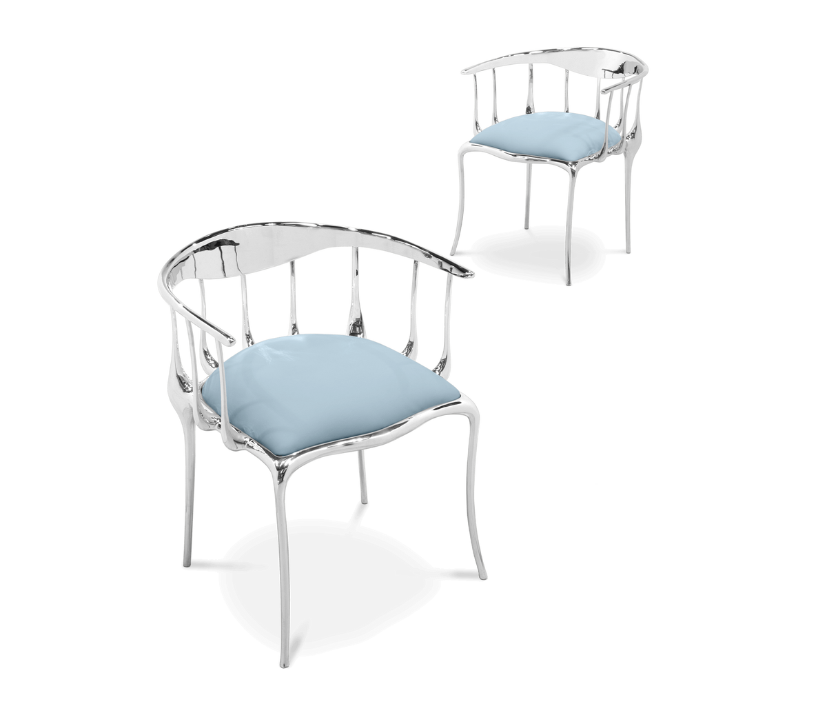 Nº 11 Silver Polished Brass Surrealist Light Blue Dining Chair