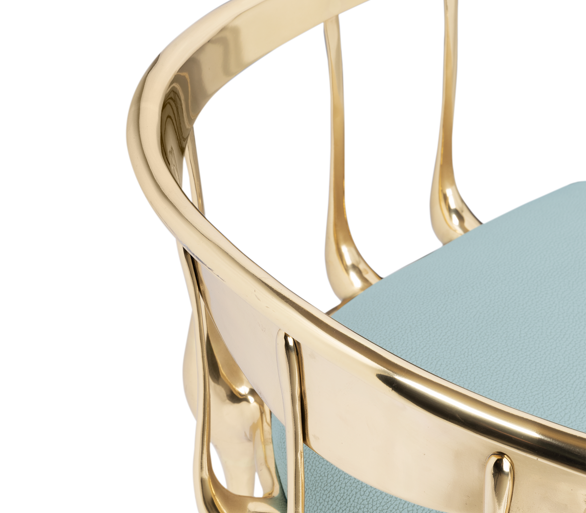 Nº 11 Light Blue Velvet Surrealist Polished Gold Dining Chair