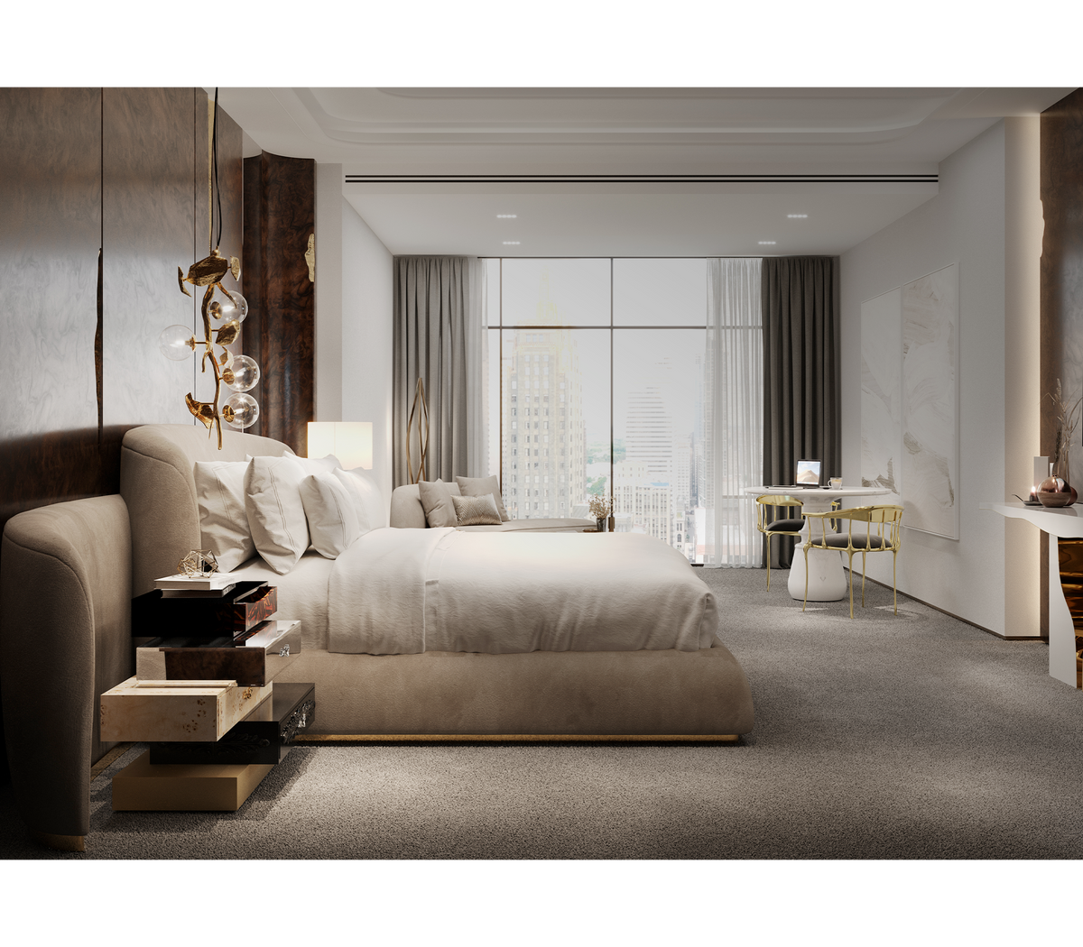 Odette Curved Velvet Polished Brass Luxury King Bed