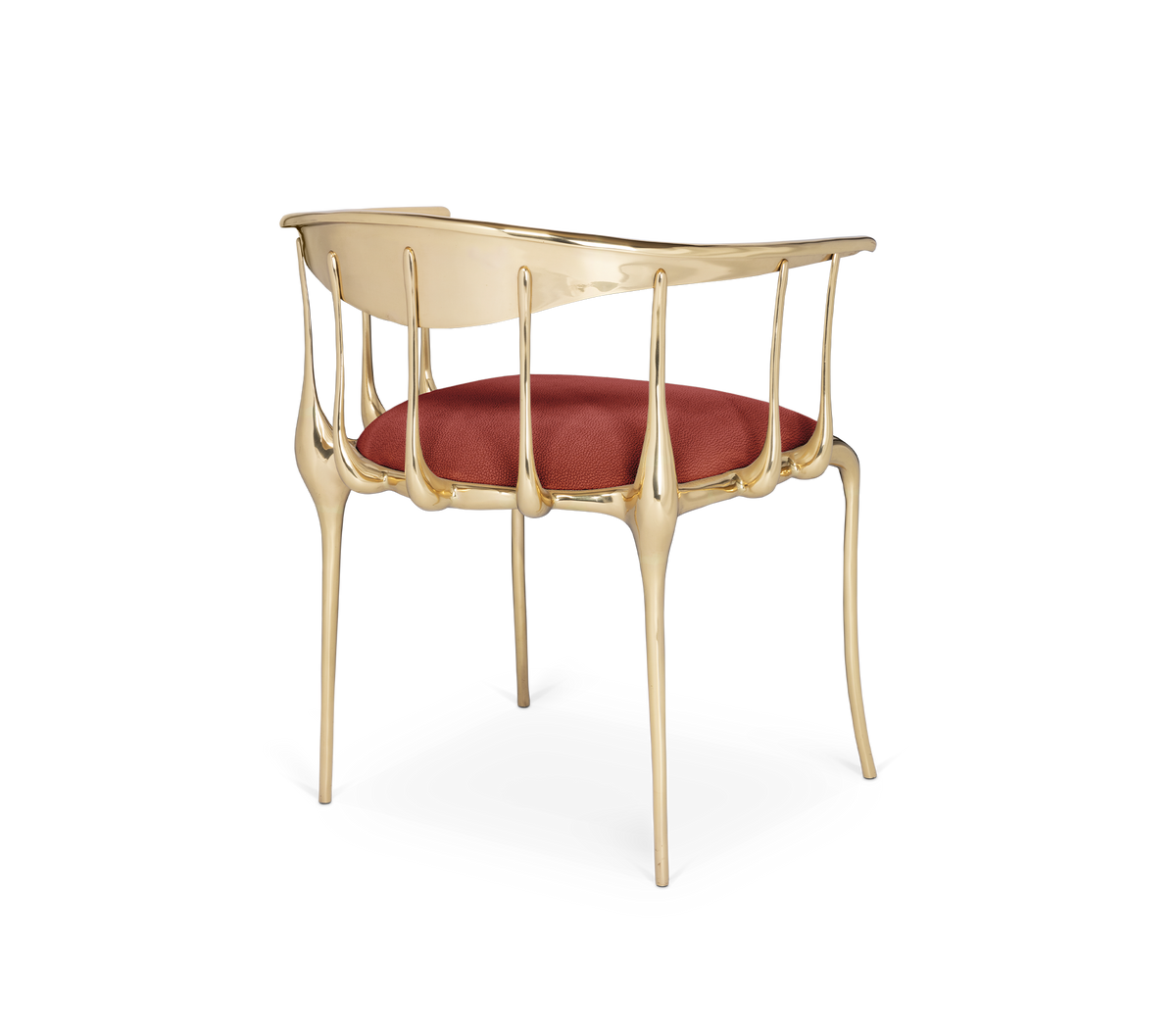 Nº 11 Burgundy Velvet Polished Gold Surrealist Dining Chair