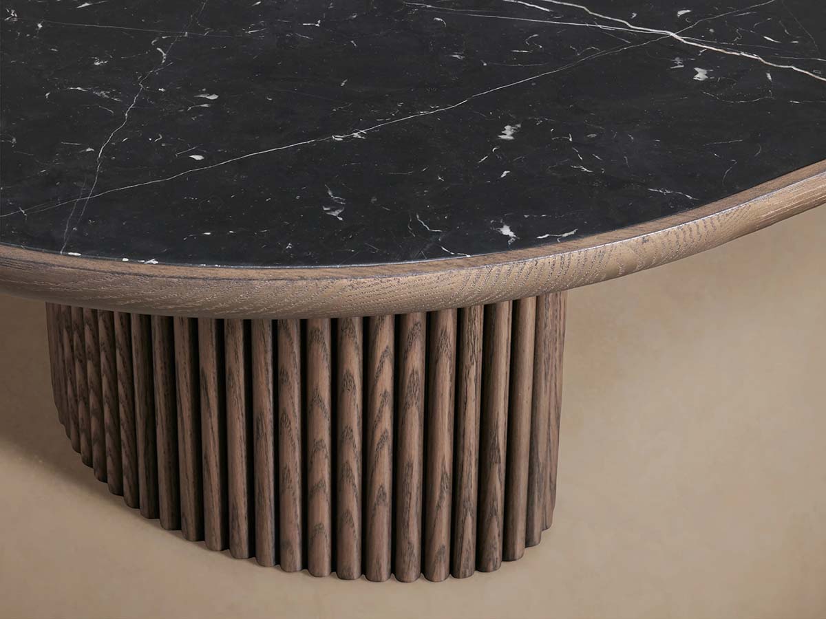 Astor Coffee Table with Marble Top Oval Wood Base Sofa Center Tea Table