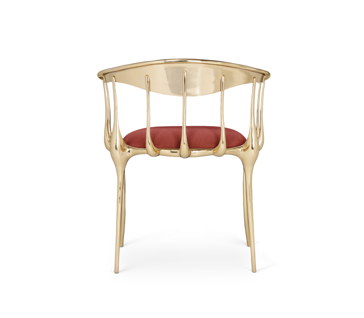 Nº 11 Burgundy Velvet Polished Gold Surrealist Dining Chair