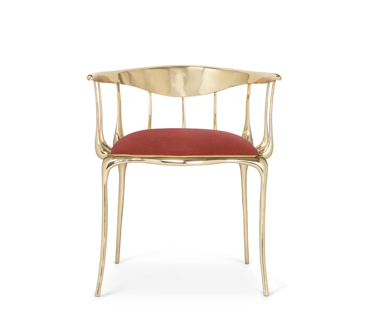 Nº 11 Burgundy Velvet Polished Gold Surrealist Dining Chair