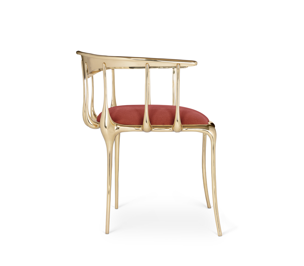 Nº 11 Burgundy Velvet Polished Gold Surrealist Dining Chair
