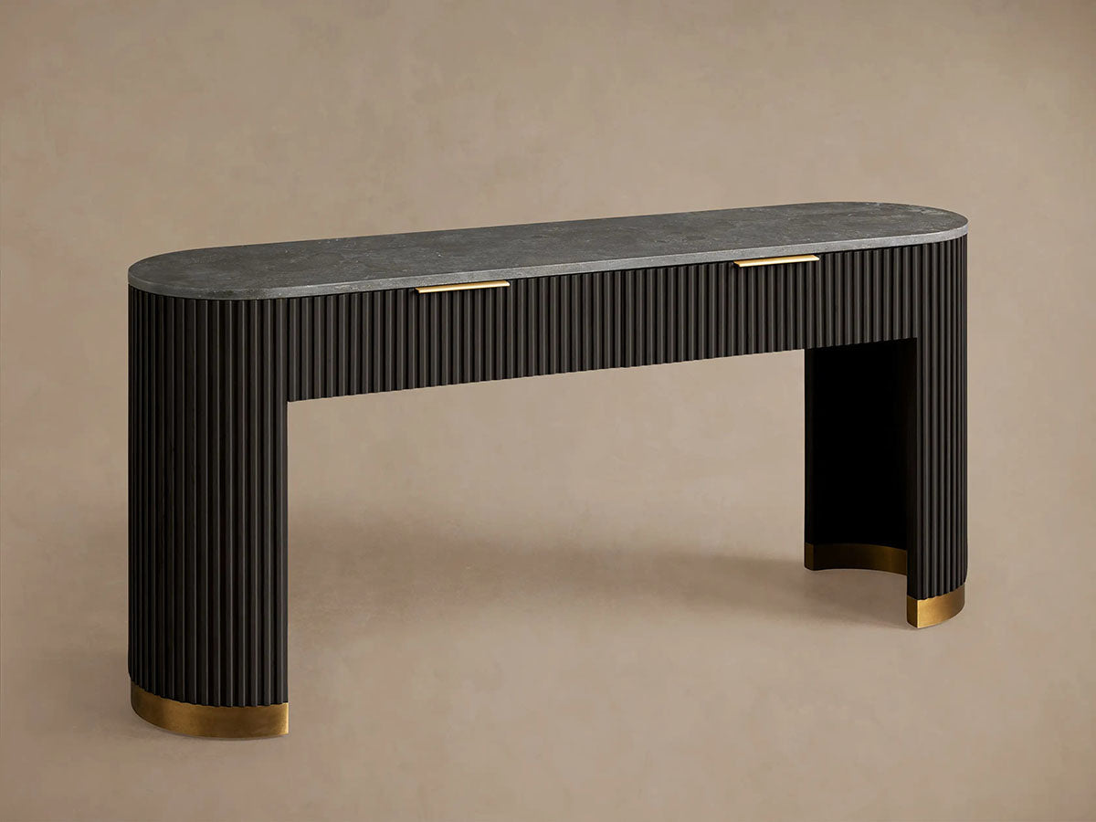 Finnley Stone Top Storage Console Table Solid Wood Hallway Entryway Table Entrance Cabinet with Drawers