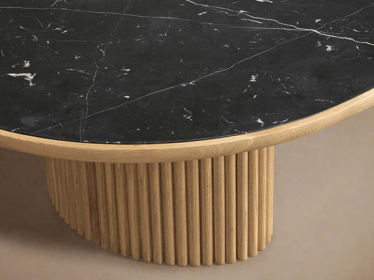 Astor Coffee Table with Marble Top Oval Wood Base Sofa Center Tea Table