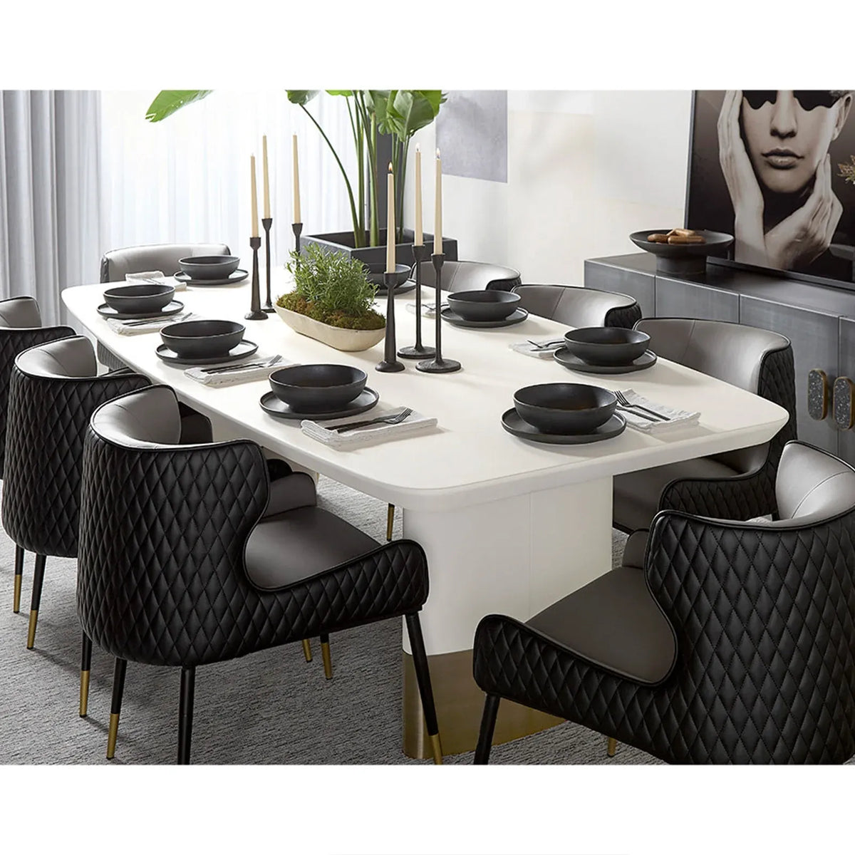 Carolin Pebbled Cream Faux Leather Top Dining Table with Wood Base