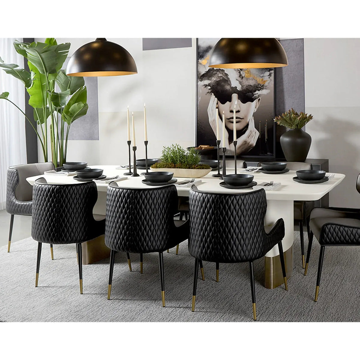 Carolin Pebbled Cream Faux Leather Top Dining Table with Wood Base