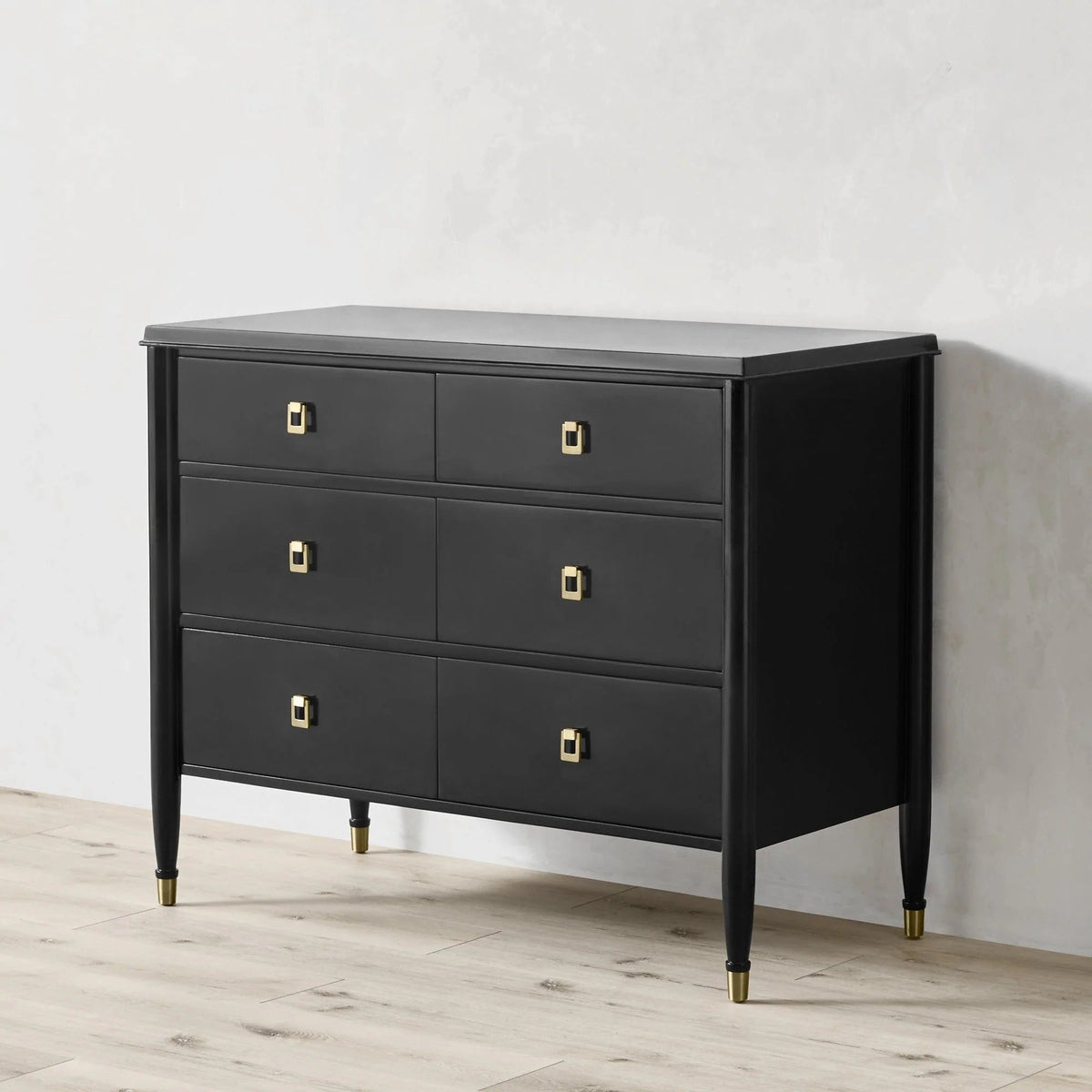 Lavenir Wood Französische Kommode mit sechs Schubladen, modernes, minimalistisches Eingangs-Sideboard