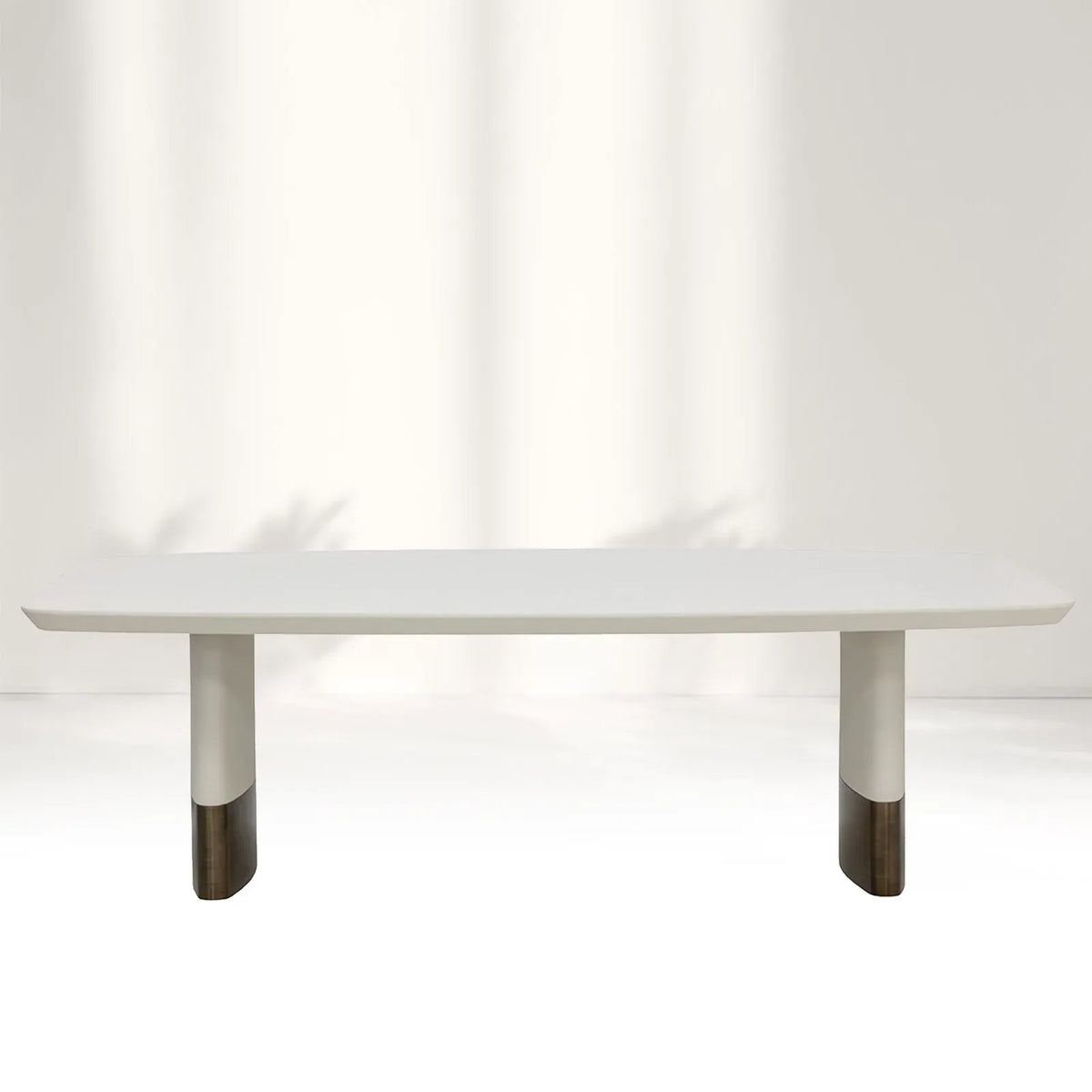 Carolin Pebbled Cream Faux Leather Top Dining Table with Wood Base