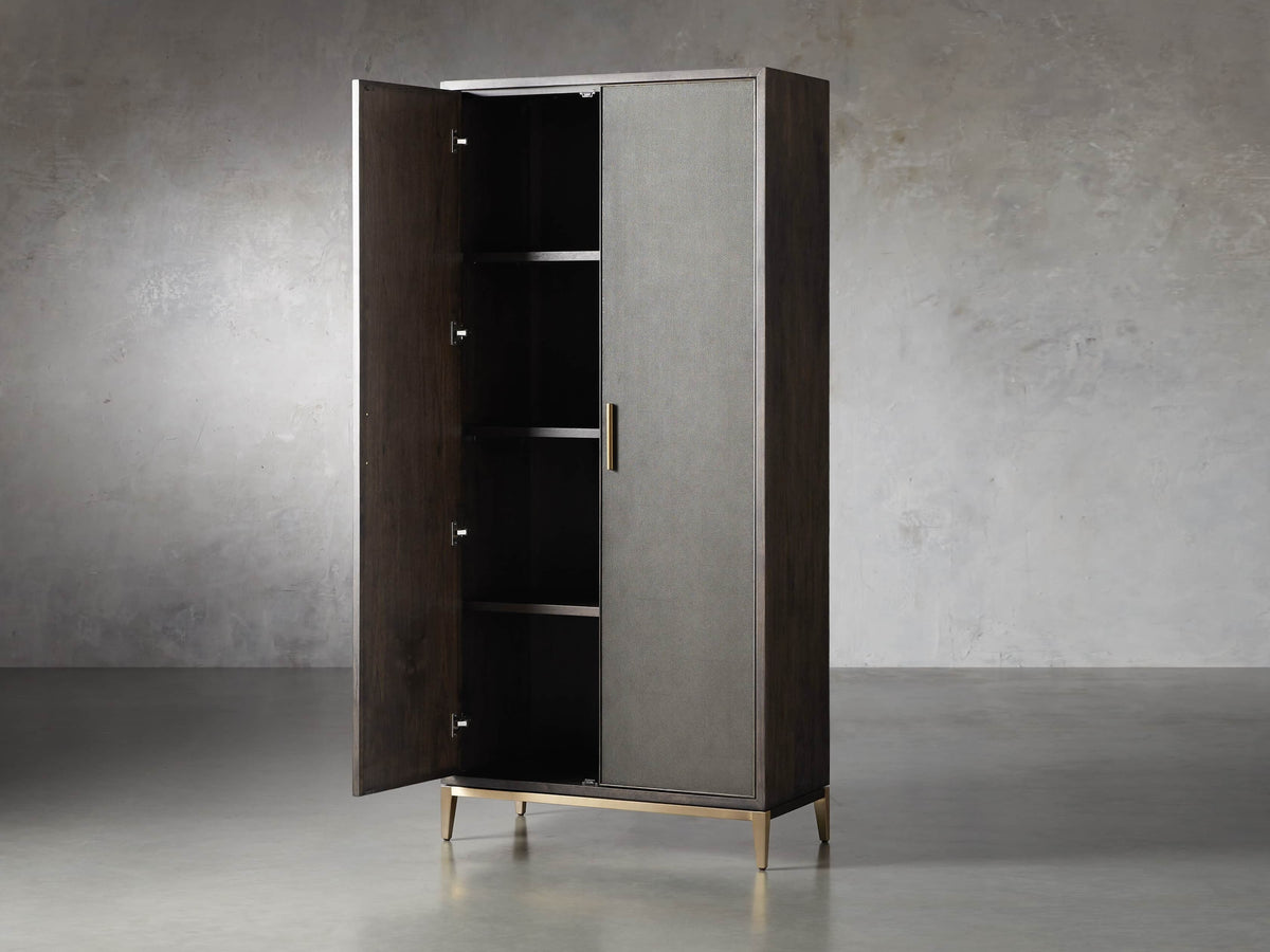 Malone Wood Storage Tall Display Cabinet Double Door Offers Bookcase with Leather Insets
