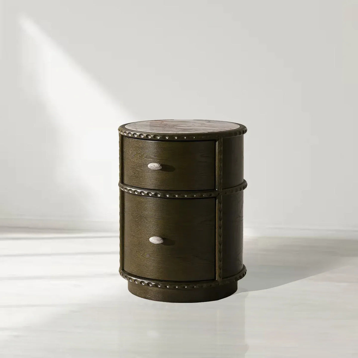 Cylindrical Pierro Nightstands Brazilian Quartzite Top Bedside Table Storage Cabinet
