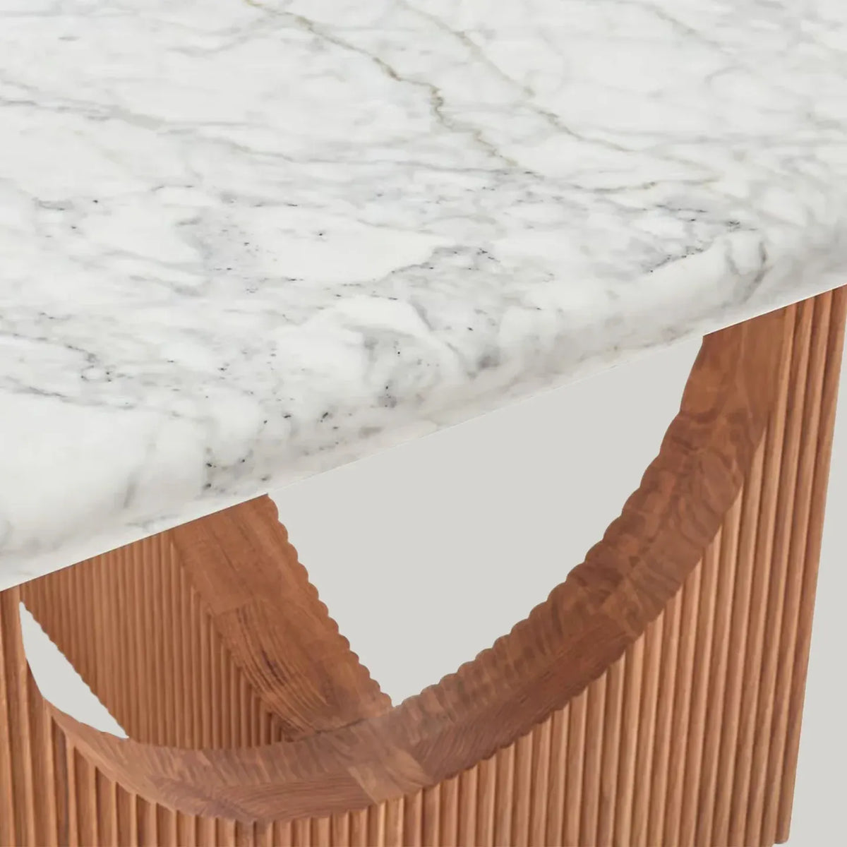 Elliot Carrara Marble Top Dining Table Rectangular White Stone Dining Table with Solid Oak Base