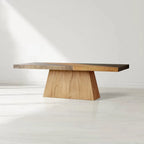 Almeria Sustainable Guanacaste Wood Dining Table Rectangle Oxidized Steel Dining Table