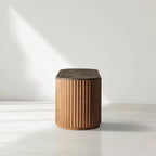 Commode Raliton en bois à deux tiroirs, bureau Emperador avec plateau en marbre et piètement en chêne