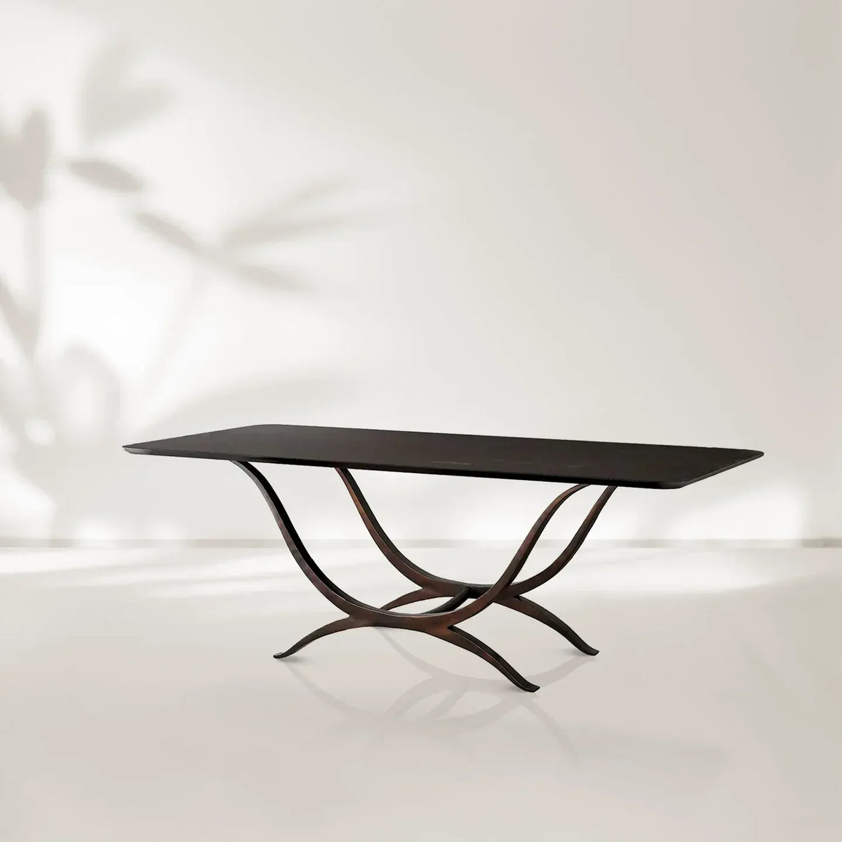 Chorda Rectangular Dining Table 84" Stoneware Tabletop Dining Table with Iron Base