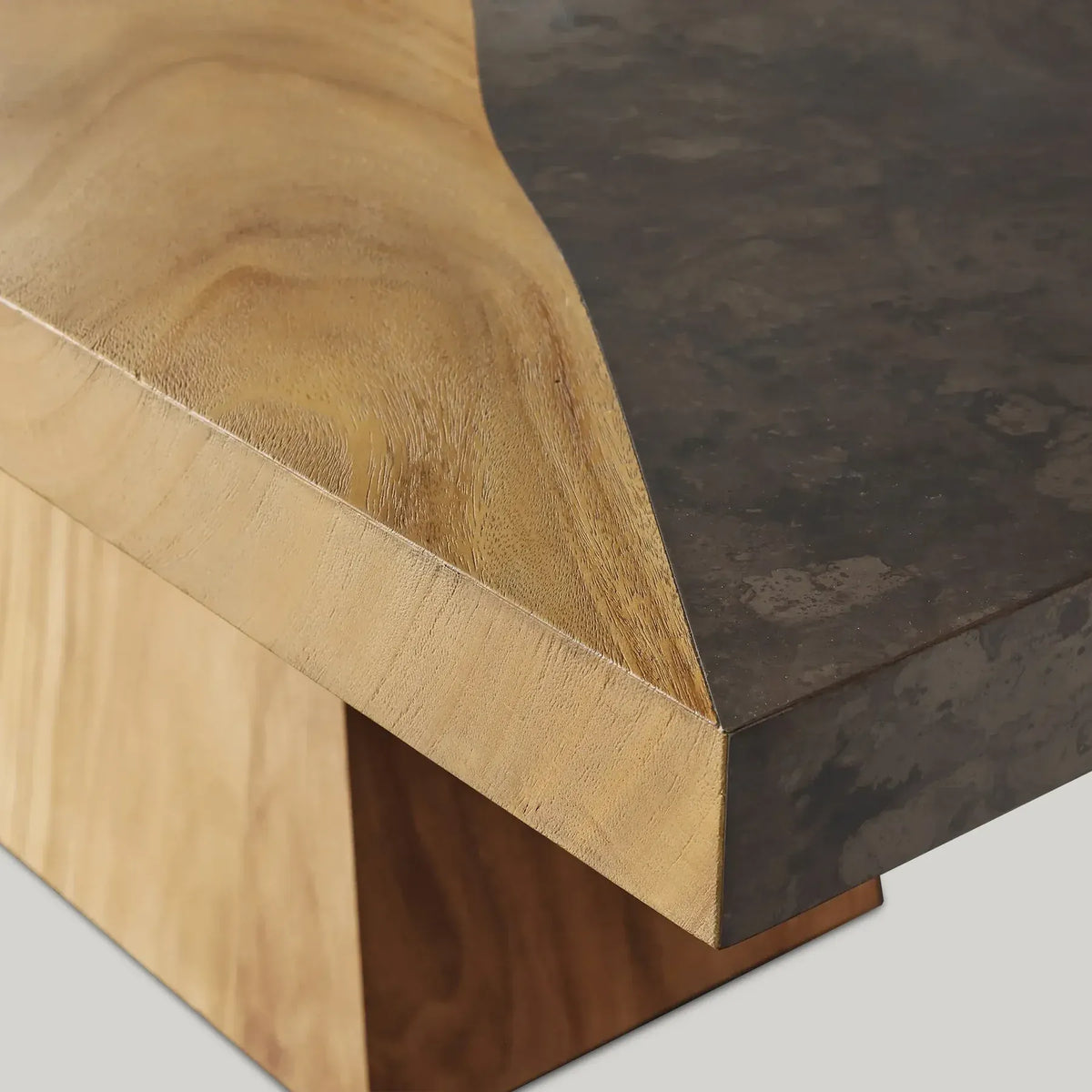Almeria Sustainable Guanacaste Wood Dining Table Rectangle Oxidized Steel Dining Table