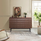 Arden 3D Textured Walnut Sideboard Buffet Cabinet Wood Living Room Storage Cabinet With Black Metal Legs