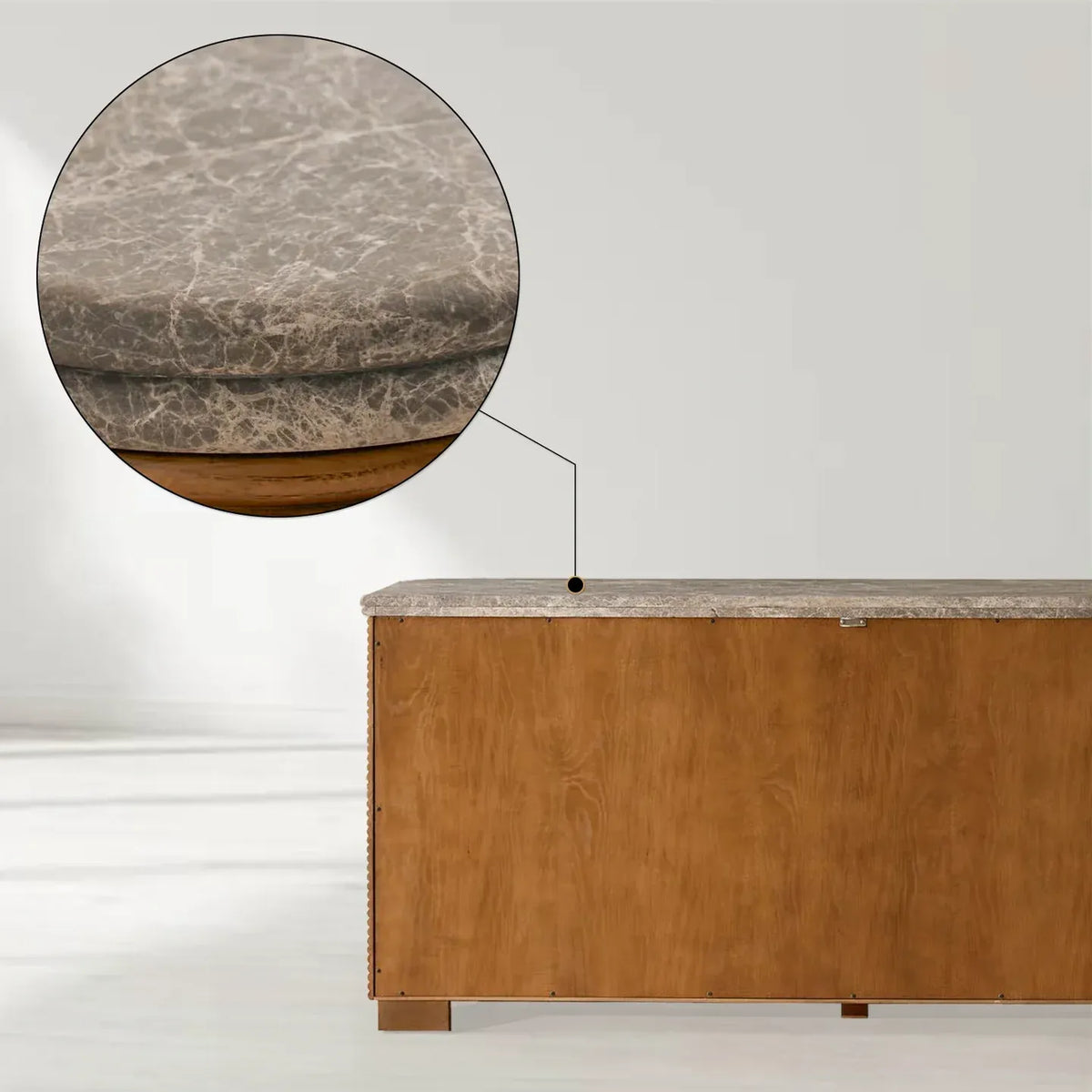 Kensley Grey Emperador Marble Sideboard Wood Buffets Storage Cabinet