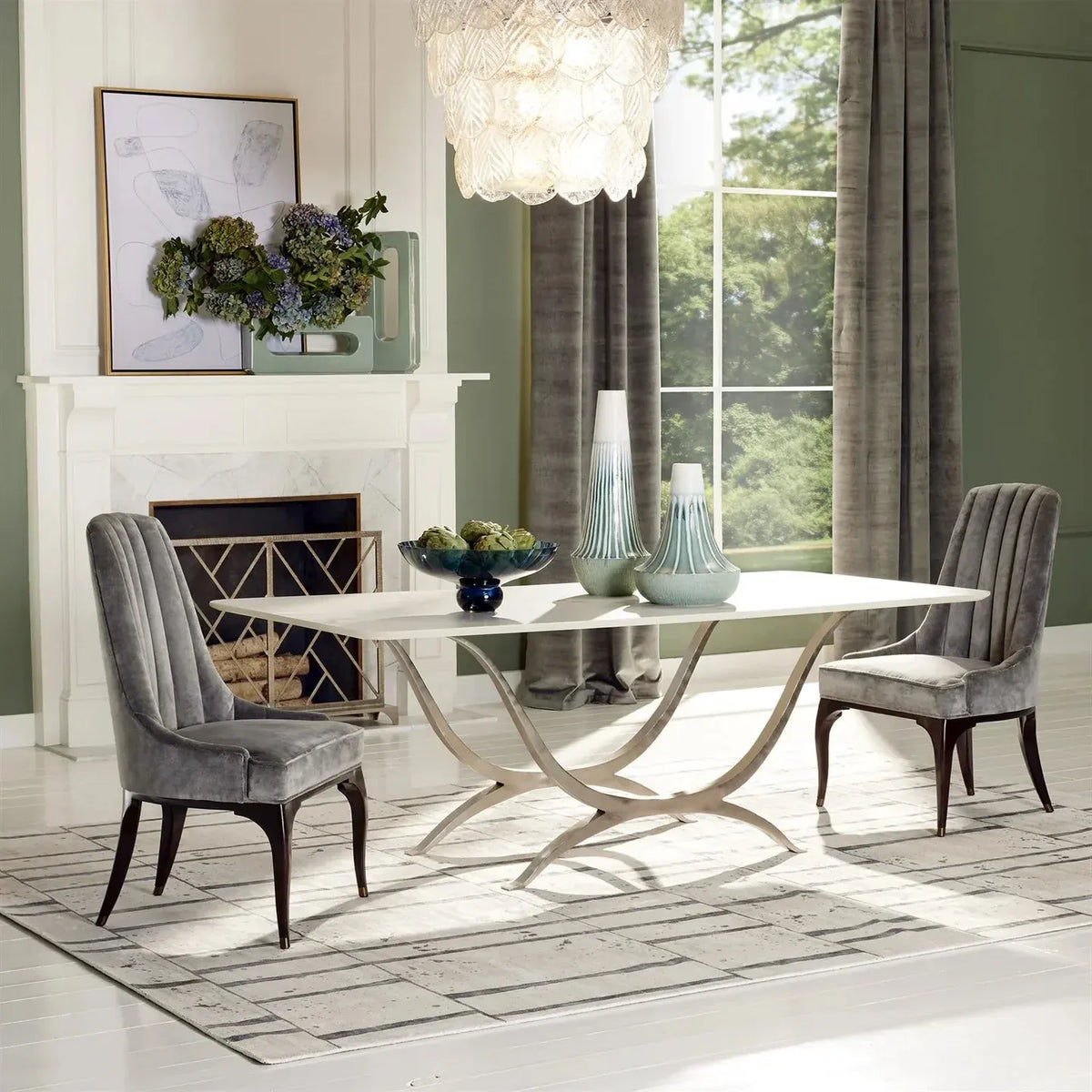 Chorda Rectangular Dining Table 84" Stoneware Tabletop Dining Table with Iron Base