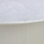 Table de salle à manger ovale blanche Panoso, plateau en marbre de Carrare et piètement en bois