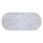 Table de salle à manger ovale blanche Panoso, plateau en marbre de Carrare et piètement en bois